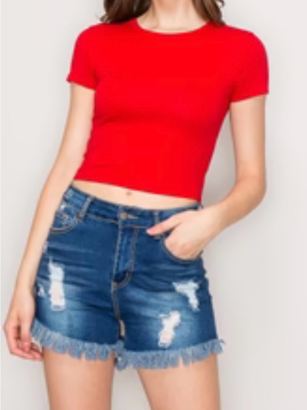 Old Navy shorts Size 6 and BDG Bright Red Short Sleeve Crop Top S Set 2pcs